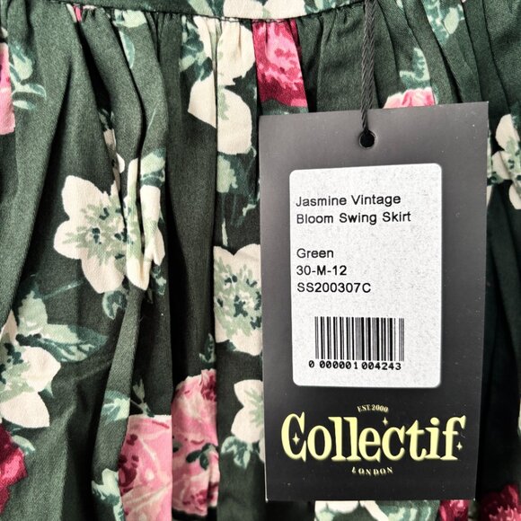 NWT Collectif Size UK 12/ US 8 Swing Skirt Green with Floral Pattern - Picture 3 of 6